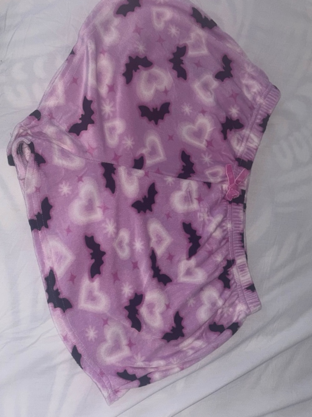 Bat & Heart Print Fleece Shorts
